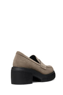 Geox Women's Mink Spherica Ec15 Thick Heel Suede Leather Masculine Loafer | Derimod