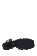 Woman Black Ankle-Buckle Printed Block-Heel Sandals | Derimod