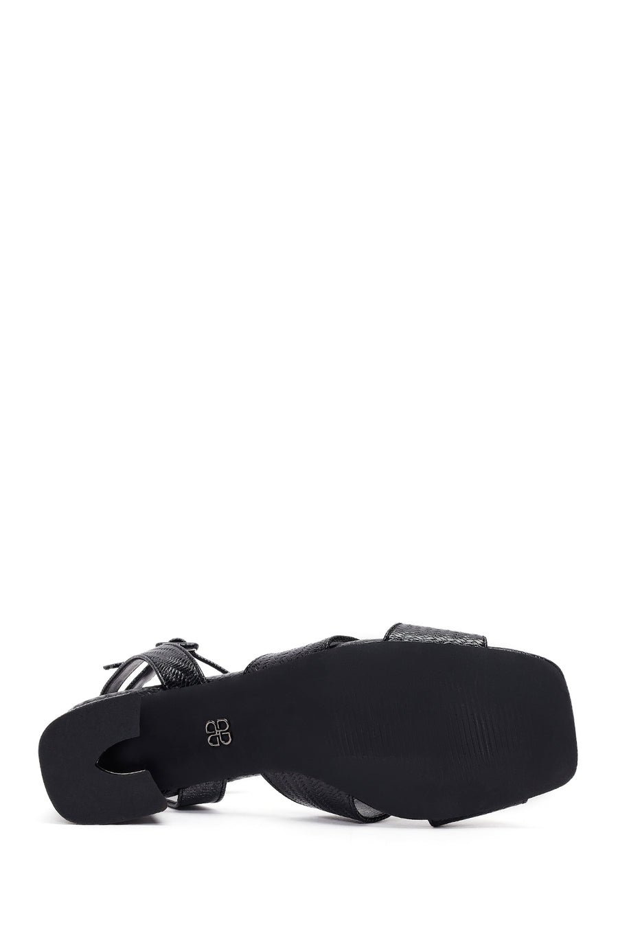 Woman Black Ankle-Buckle Printed Block-Heel Sandals