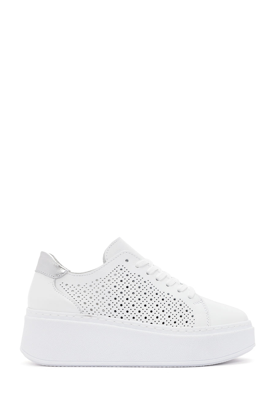 Women's White Thick Sole Lace Up Leather Sneaker 24SFD370726 | Derimod