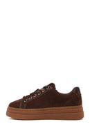 Woman Brown Lace-Up Thick-Soled Suede Leather Sneaker | Derimod