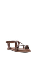 Women's Brown Flip-Flop Leather Bodrum Sandals | Derimod