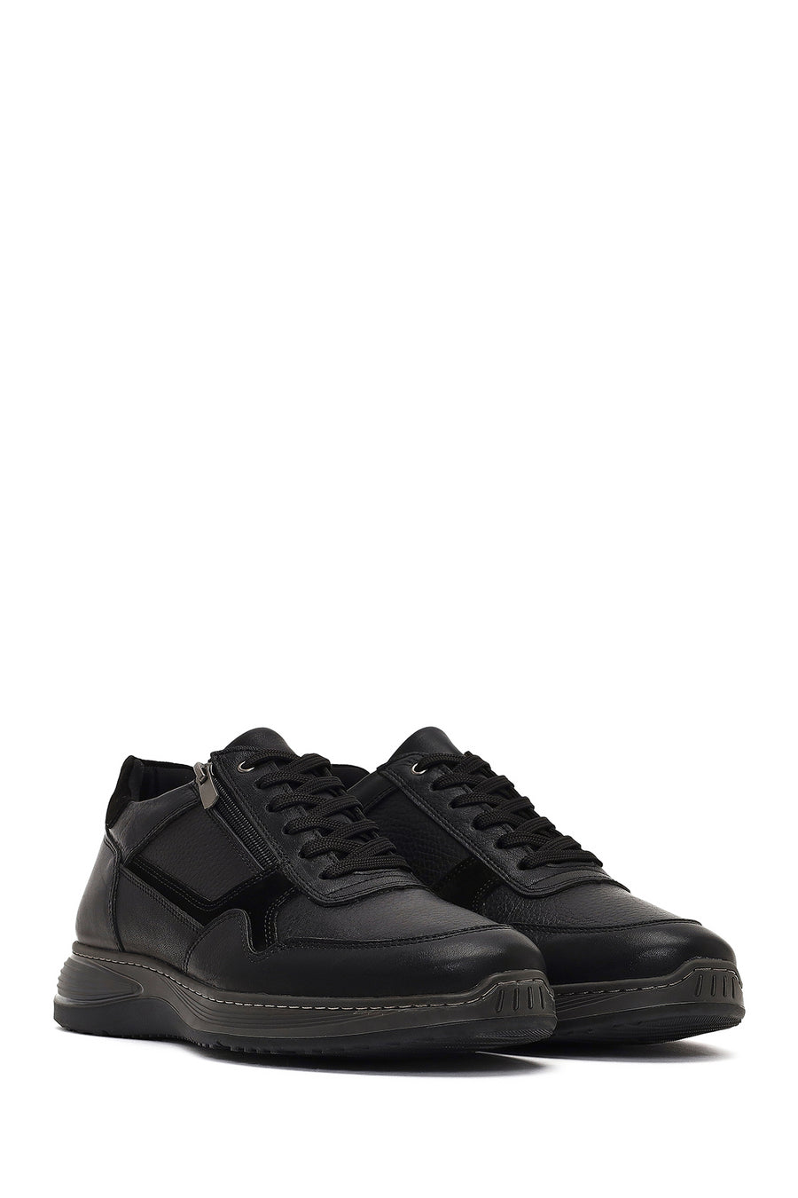 Men's Black Lace-Up Leather Casual Shoes