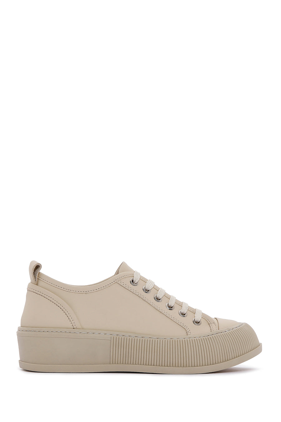 Women's Beige Leather Thick Soled Sneaker 22WFD1371MT | Derimod