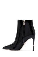 Women's Black Zippered Thin Heel Patent Leather Boots | Derimod