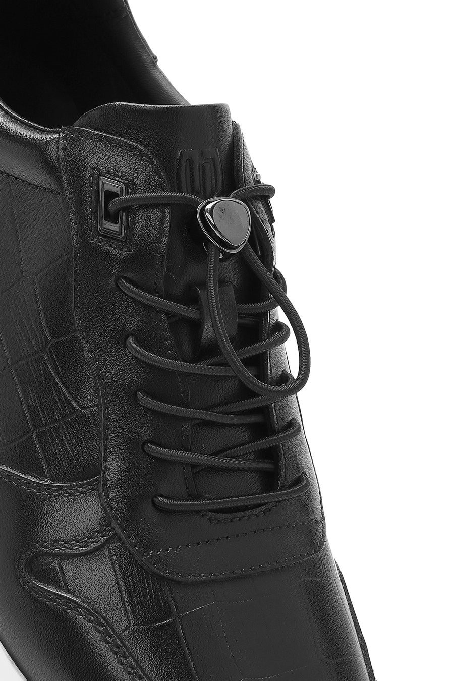 Erkek Siyah Kroko Desenli Bağcıklı Deri Sneaker