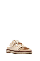 Women's Beige Thick Soled Metallic Slippers | Derimod