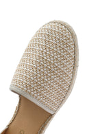Women's Beige Buckle Ankle Straw Leather Espadrille Sandals | Derimod