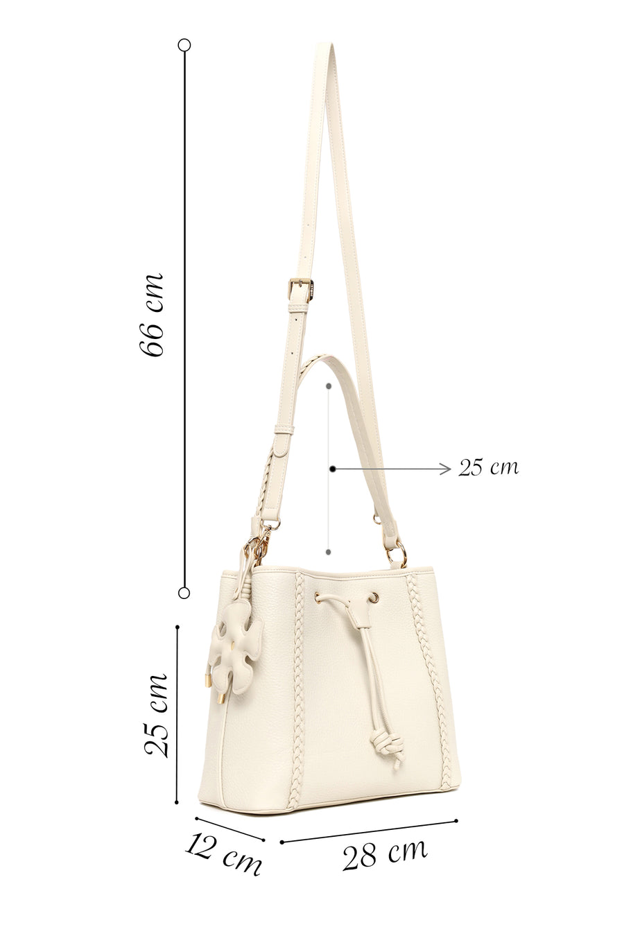 Woman Cream Long-Strap Shoulder Bag