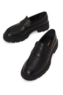 Woman Black Thick-Soled Leather Masculine Loafer | Derimod