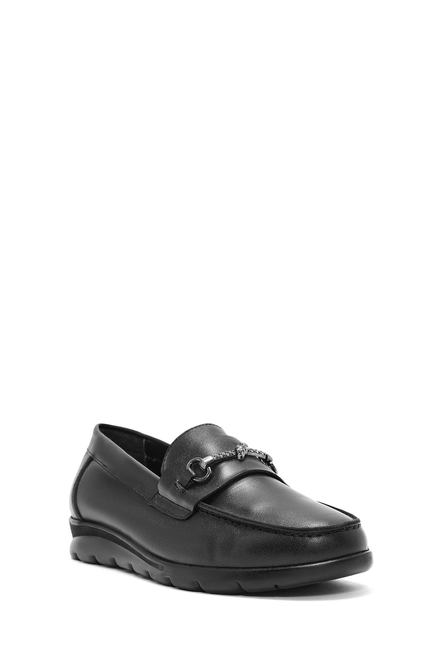 Women's Black Buckle Detailed Leather Comfort Loafer