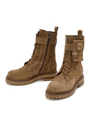 Women's Brown Zippered Suede Leather Combat Boots | Derimod