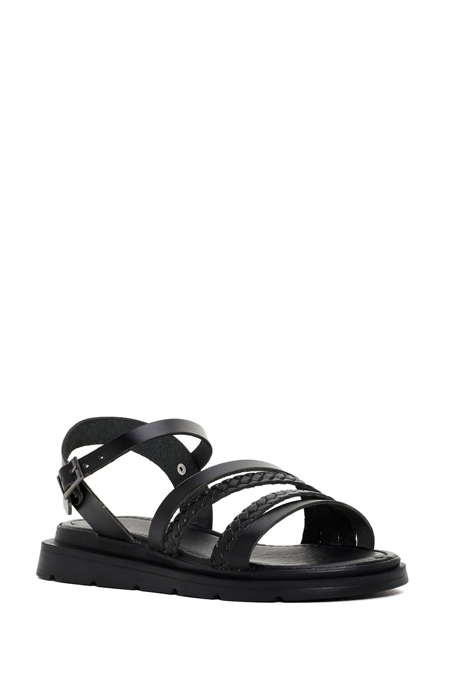 Women's Black Ankle Strap Leather Sandals