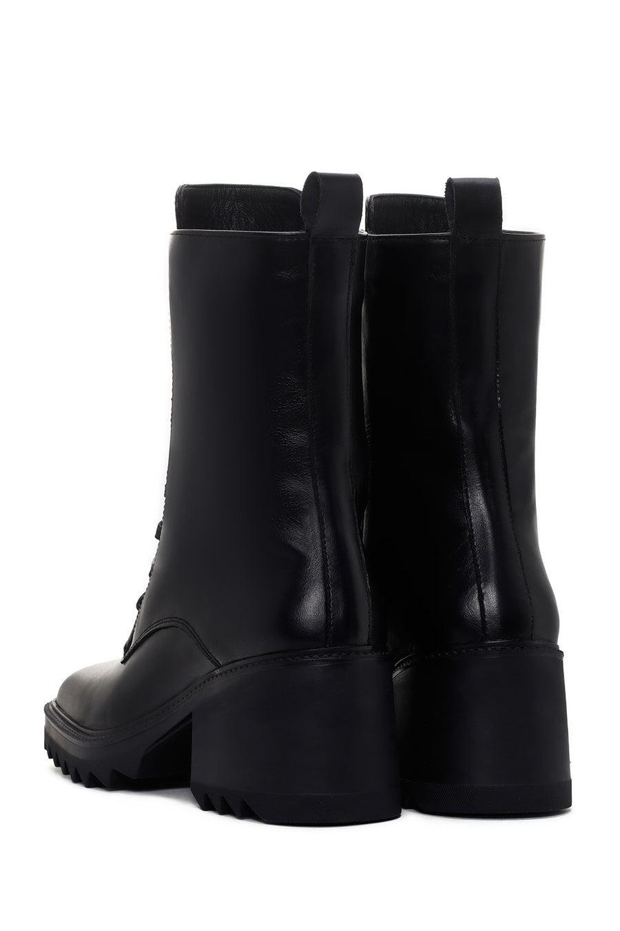 Women's Black Heeled Zippered Classic Leather Boots