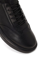 Male Black Lace-Up Thick-Soled Leather Sneaker | Derimod
