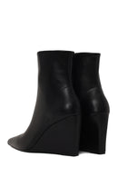 Woman Black Zip Closure Wedge-Heel Boots | Derimod