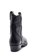 Women's Black Leather Heeled Cowboy Boots | Derimod