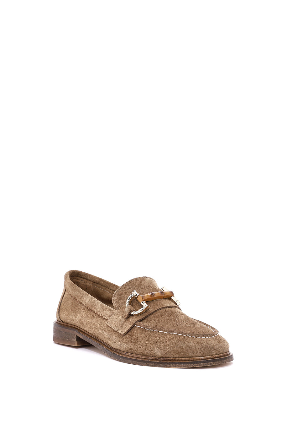 Women's Tan Buckle Detailed Suede Leather Masculine Loafer