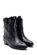 Women's Black Leather Heeled Cowboy Boots | Derimod