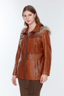 Rachel (Plus) Women's Camel Leather Coat | Derimod