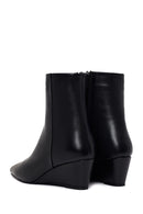 Woman Black Zip Closure Wedge-Heel Leather Boots | Derimod