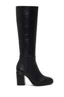 Woman Black Zip Closure Chunky Heeled Leather Boots | Derimod