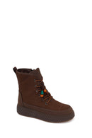 Woman Brown Zip Closure Thick-Soled Charmed Fabric Combat Boots | Derimod