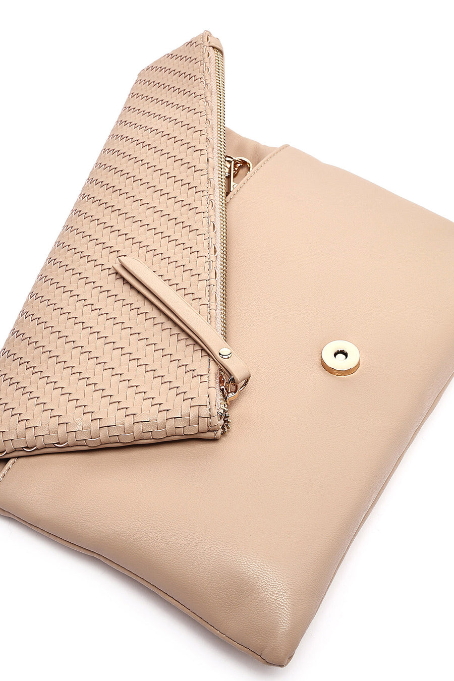 Women's Beige Long Chain Strap Braided Clutch Bag