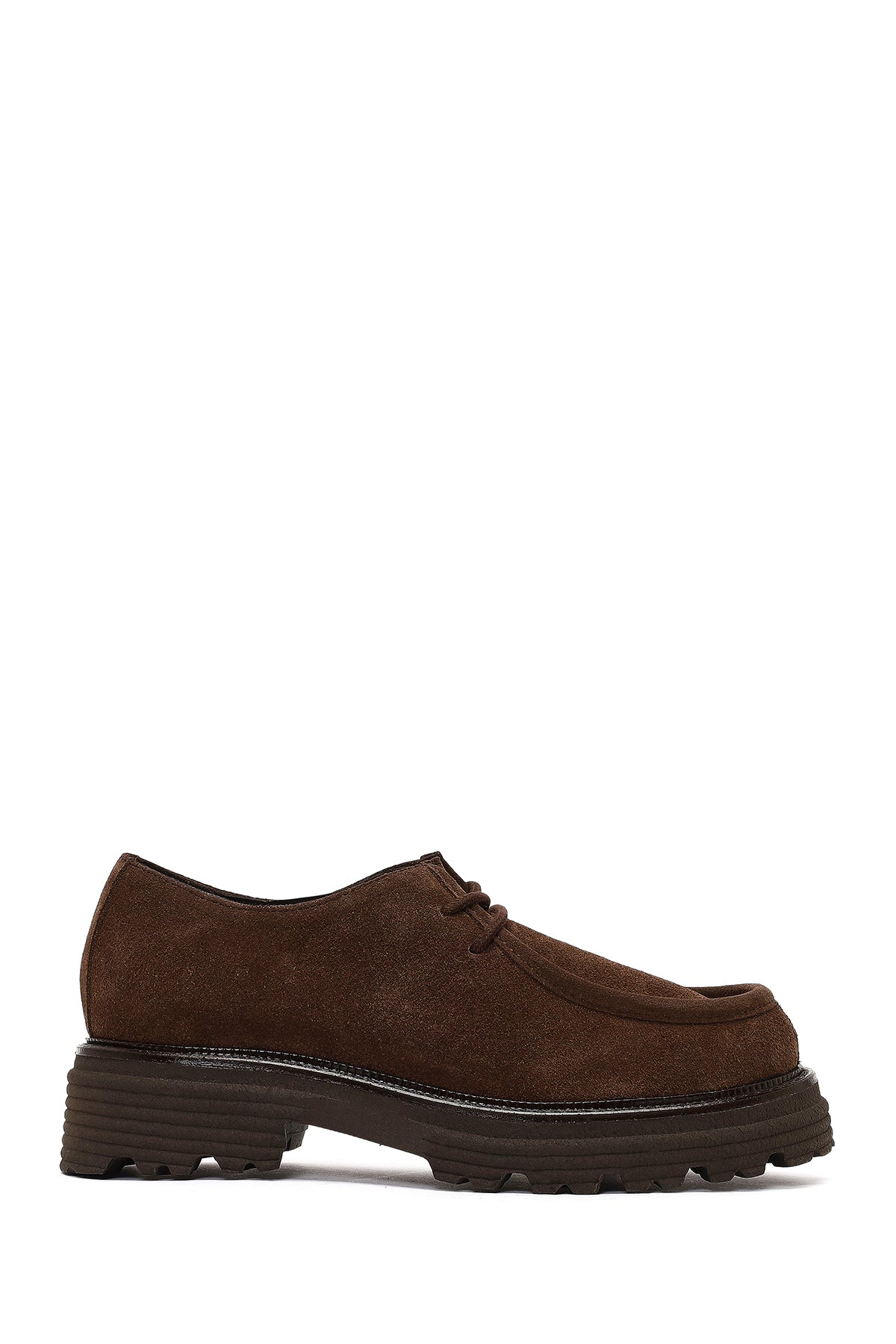 Woman Brown Lace-Up Thick-Soled Suede Masculine Shoes WF190004DS | Derimod