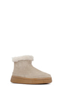 Woman Beige Zip Closure Thick-Soled Suede Teddy Boots | Derimod