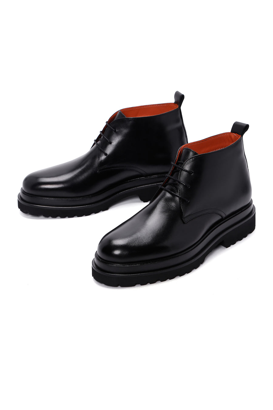 Men's Black Thick Soled Leather Boots