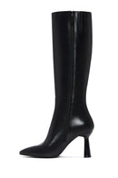 Women's Black Leather Zippered Heeled Boots | Derimod