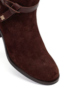 Woman Brown Zip Closure Chunky-Heeled Suede Leather Boots | Derimod