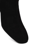 Woman Black Zip Closure Short Thick Heeled Suede Boots | Derimod