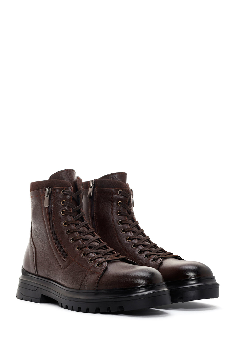 Men's Brown Leather Zippered Casual Boots