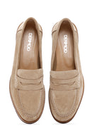 Kadın Bej Süet Deri Maskülen Loafer | Derimod