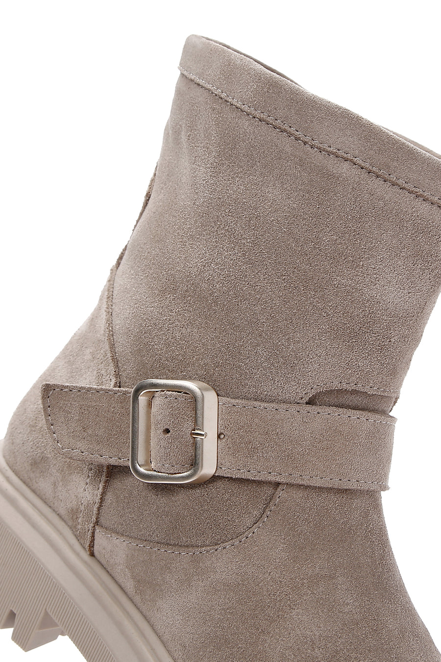 Women's Beige Suede Leather Buckle Boots