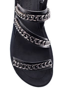 Women's Black Chain Flat Sandals | Derimod