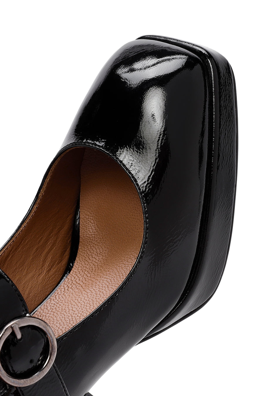 Women's Black Buckled High Thick Heel Leather Mary Jane Shoes