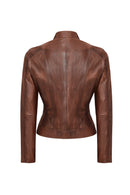 Kylie Women's Brown Mandarin Collar Leather Jacket | Derimod