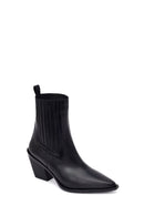 Woman Black Chunky-Heeled Leather Chelsea Boots | Derimod