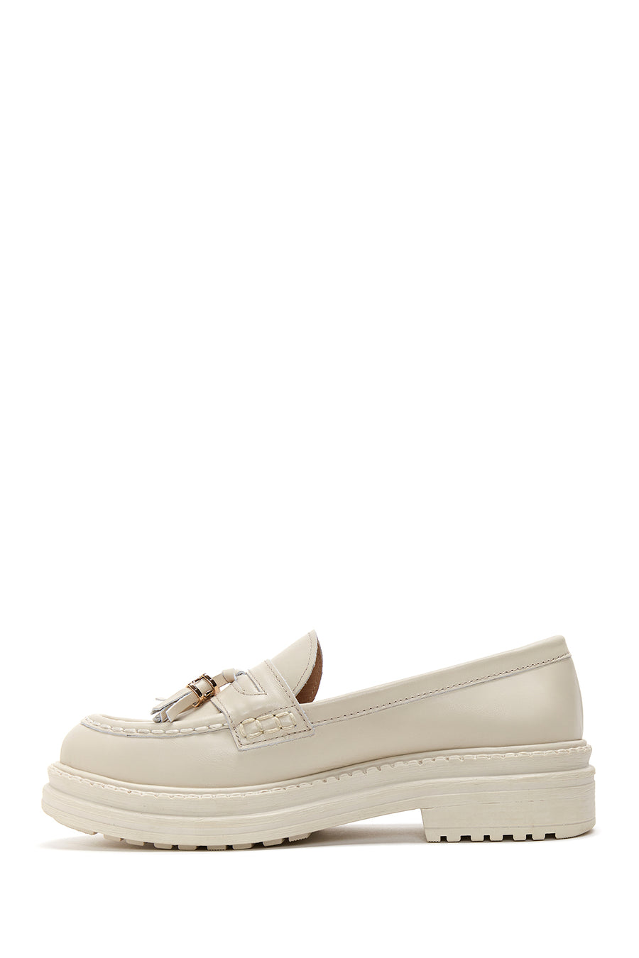 Women's Beige Leather Tassel Loafer