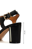 Women's Black Ankle Strap Thick Heeled Sandals | Derimod