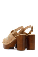 Woman Beige Ankle-Buckle Platform High Chunky High-Heel Suede Sandal | Derimod