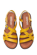 Women's Yellow Leather Flat Bodrum Sandals | Derimod