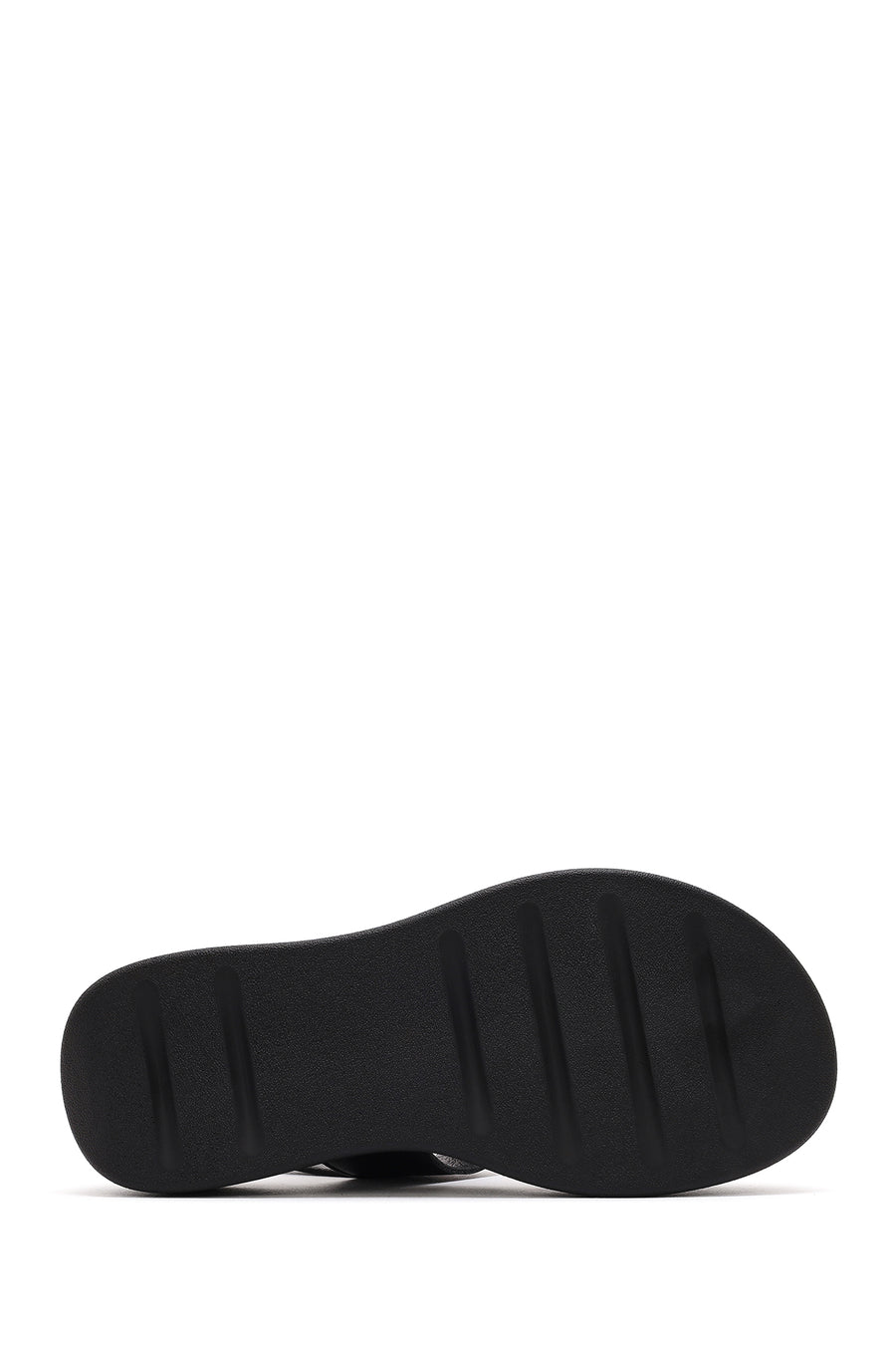 Women's Black Ankle Buckle Thick Soled Leather Comfort Sandals