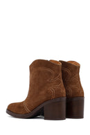 Woman Tan Suede Chunky Heel Leather Cowboy Boots | Derimod