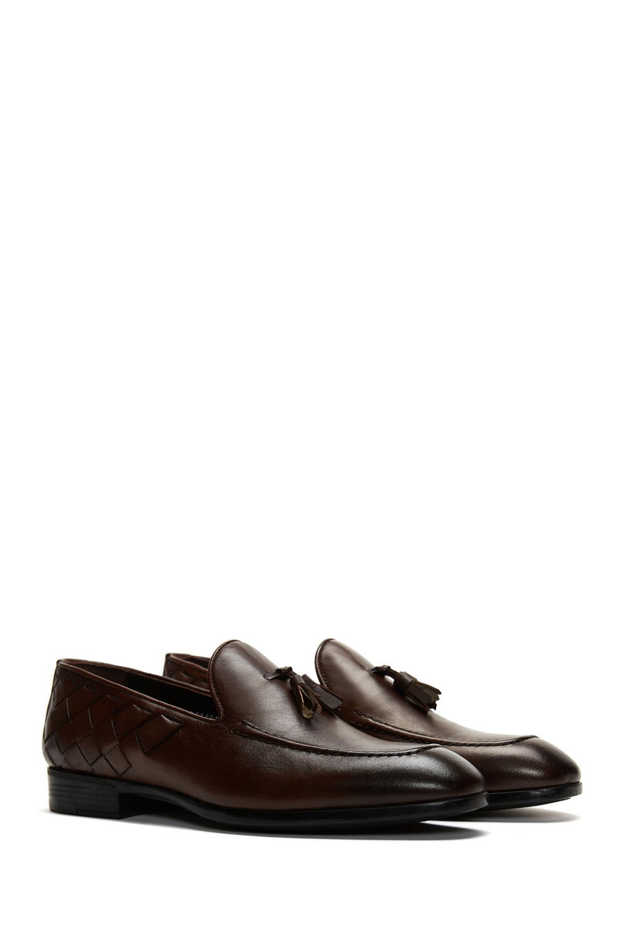 Erkek Deri Örgü Detaylı Klasik Loafer