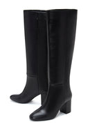Women's Black Leather Thick Heeled Boots | Derimod