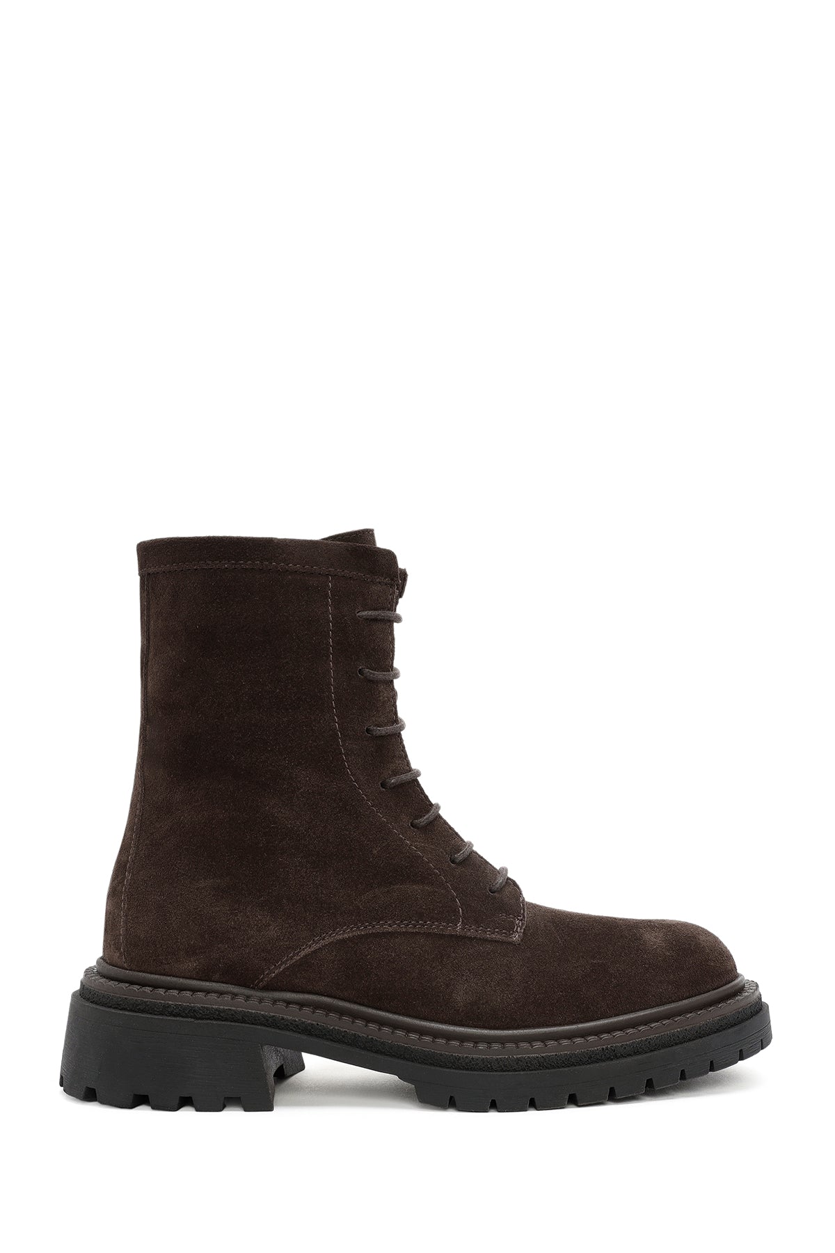 Woman Brown Zip Closure Thick-Soled Suede Combat Boots WF170008DS | Derimod
